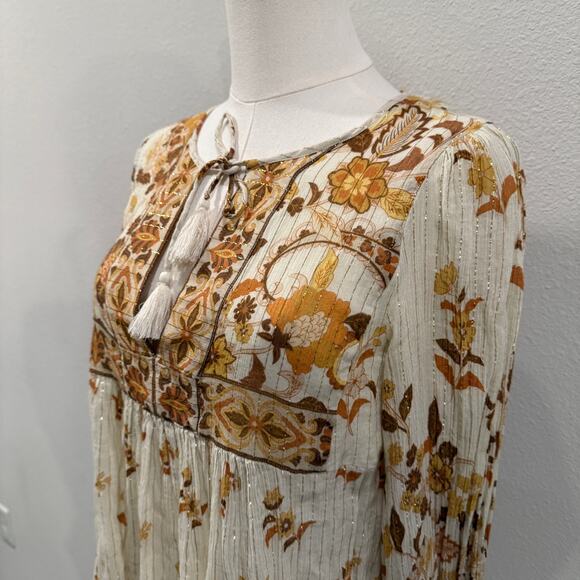 Spell & The Gypsy Collective Hendrix Boho Floral Long Sleeve Peasant Top XS Fall - Picture 3 of 9
